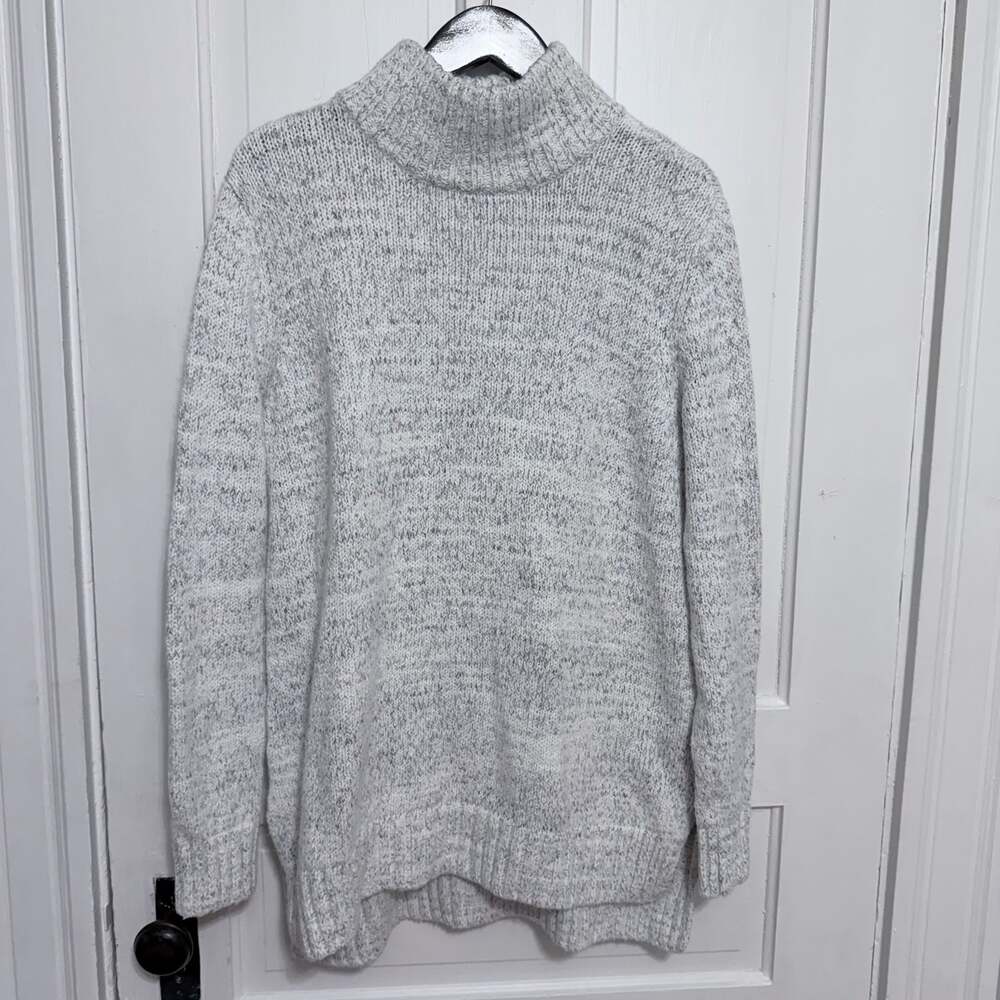 LL Bean Signature Marled Gray Turtleneck Sweater Size Large